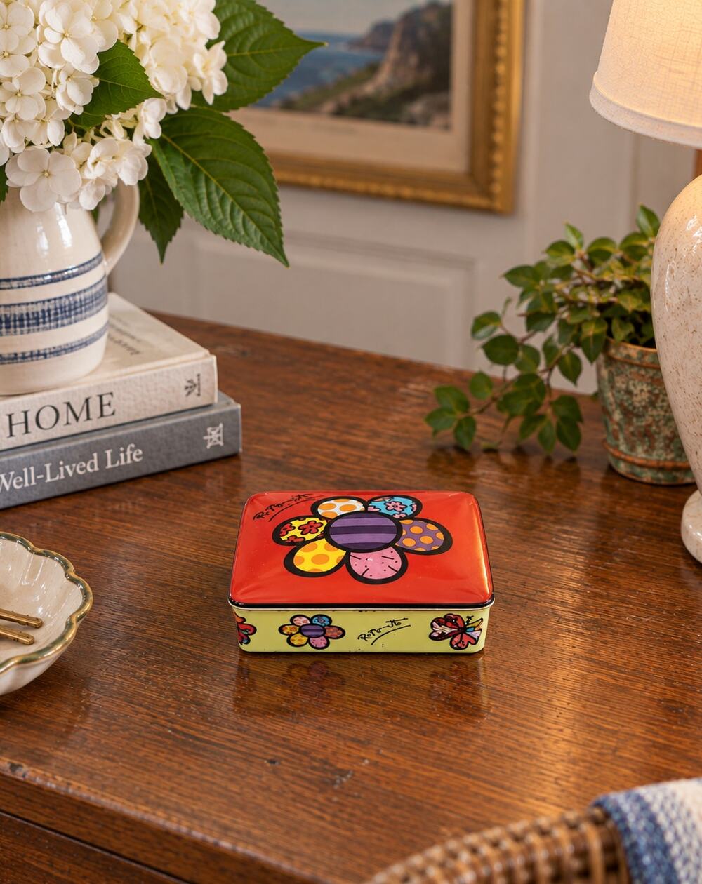 Vista Portugal Flower Porcelain Trinket Box by Romero Britto
